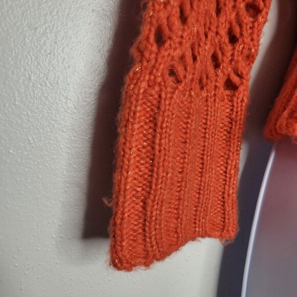 Vintage y2k Rocket 898 orange open knit wool blend cropped cardigan medium - Picture 6 of 7